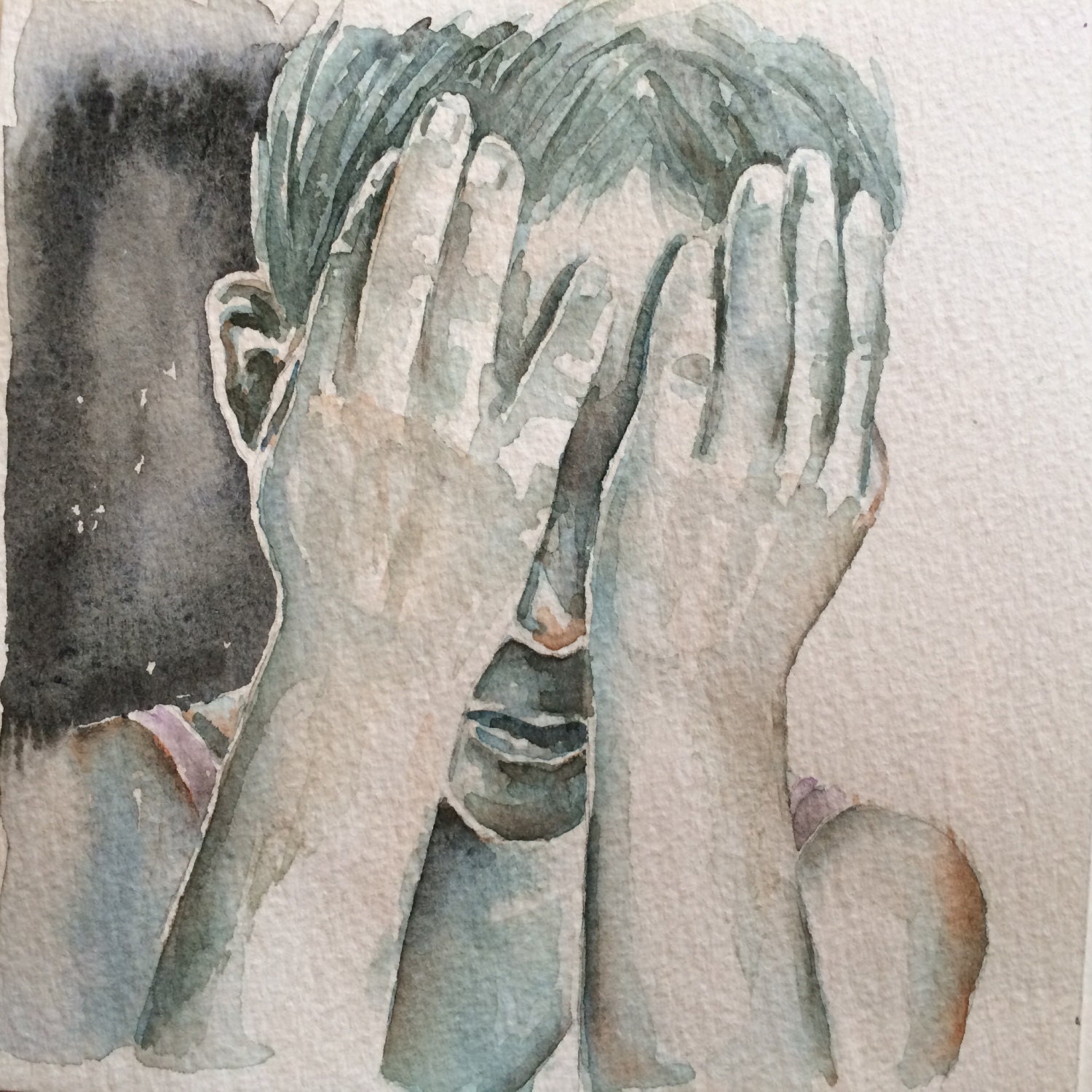 Original watercolor painting of a Sad Child original