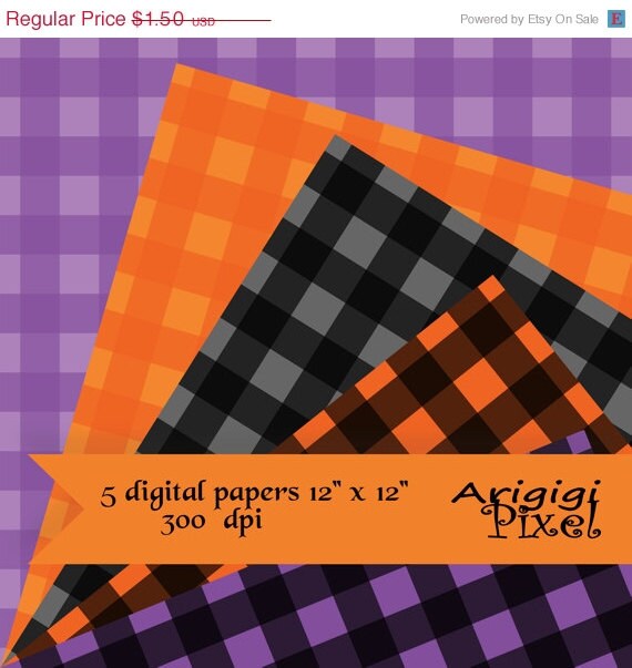 ON SALE 70 % OFF Halloween gingham digital collage sheet, black, orange, purple, scrapbooking paper, instant download Il_570xn
