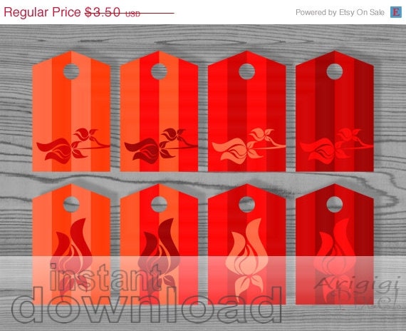 ON SALE 70 % OFF ombre orange red gift tag with rosebud, printable hang gift tag, Diy gift wrapping tag, Mother, Valentine day instant downl Il_570xn
