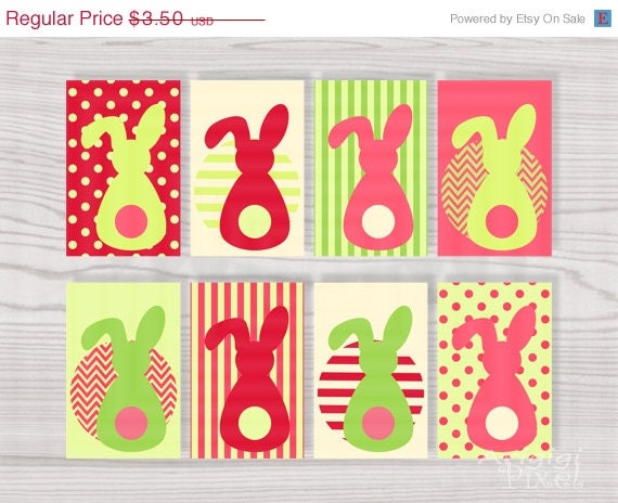 Spring SALE 50 % OFF Printable Gift Tag Easter Bunny in Pink Red Green Spring Colors Instant Download Il_570xn