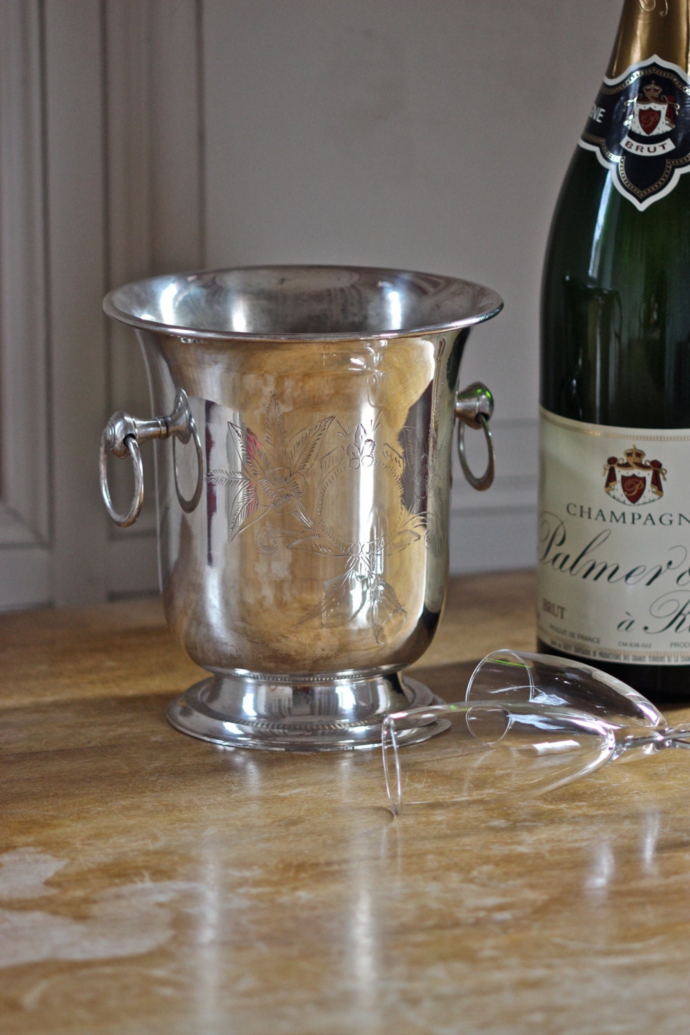 Vintage Glamor. French Champagne Bucket. Silver Ice Bucket. Stamped and