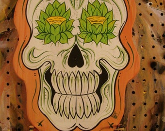 lotus flower sugar skull clock cut from 3/4 in pine, 16 inch tall