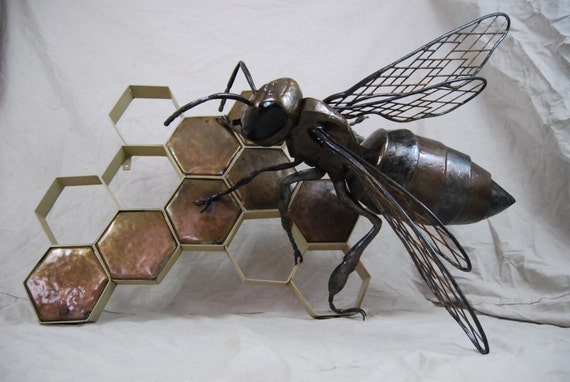 Custom Outdoor Metal Bee Sculpture With Honeycomb Made To