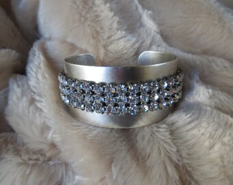 Elegant Silver Bracelet With Vintage Rhinestones, Silver Bracelet, Silver Cuff Bracelet, Wide Silver Cuff, Silver Bracelet, Jewelry