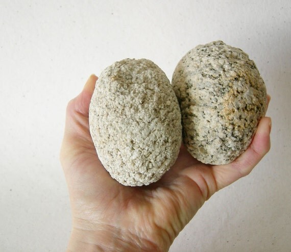2 BIG EGG ROCKS White Beach Stones Round River by EarthBeauties