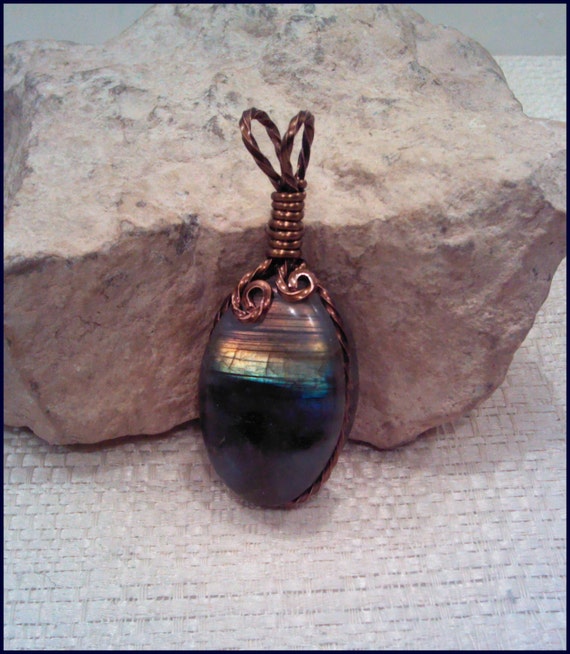Labradorite Bronze Wire Wrap Pendant Pw132