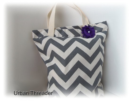 Beach Bags - Gray Chevron Tote Bags - Bridesmaids Gifts - Sale