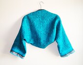Shrug Bolero Silk & Supersoft  Wool Shrug Long sleeve bolero Deep Sky Blue Nuno Felted Shrug Saree Silk Bolero Wool Jacket Felted Wrap Shawl