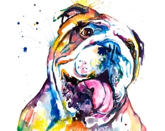 Colorful English Bulldog Art Print - Print of my Original Watercolor Painting