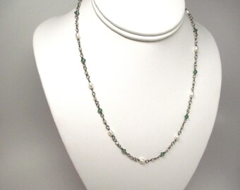 Crystal and Pearl Niobium Wire Wrapped Necklace / Hypoallergenic Crystal and Pearl Necklace