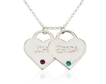 ... Personalized Birthstone Two Heart Necklace, Boyfriend and Girlfriend