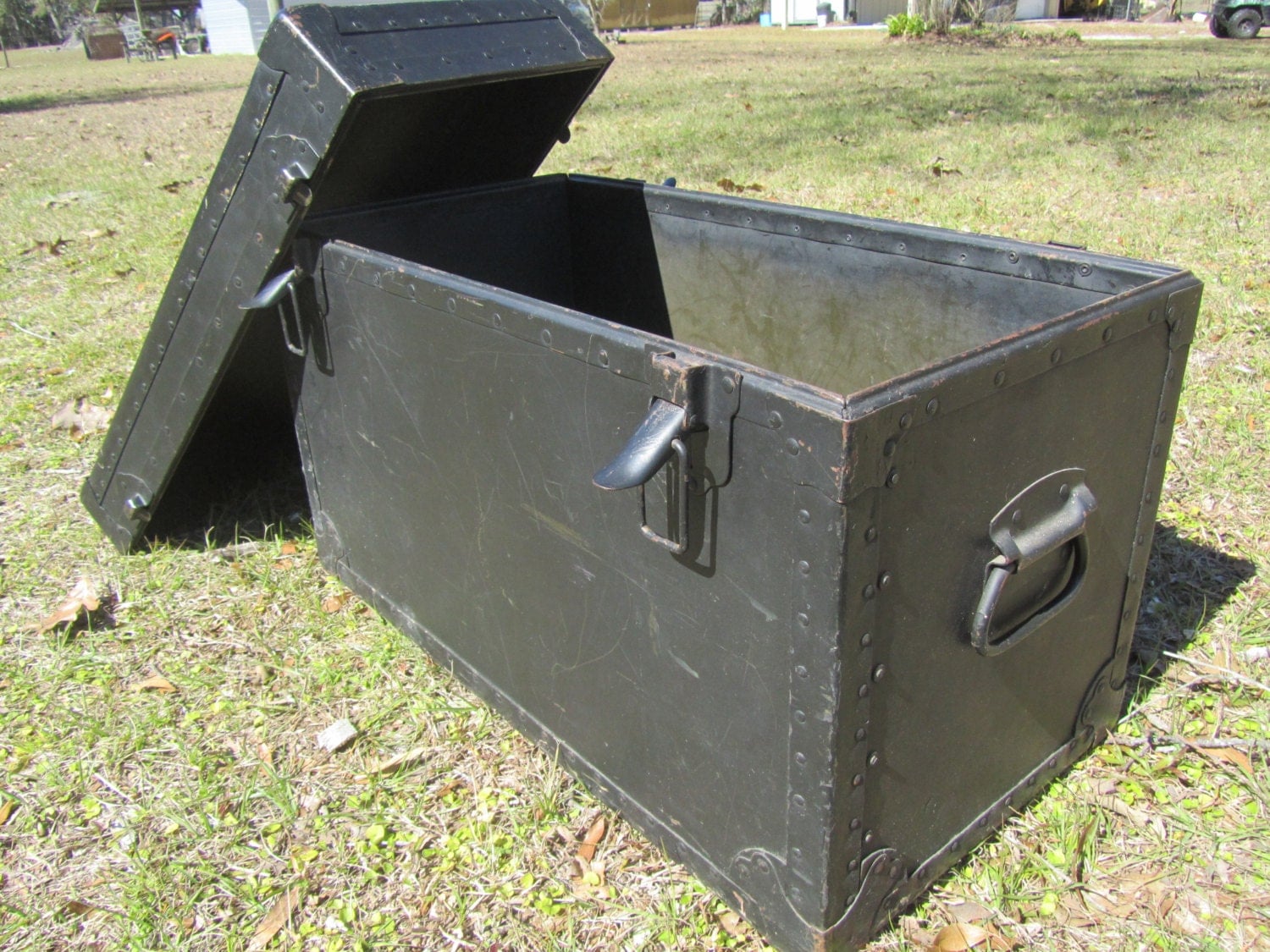 Vintage Metal Trunk Military Film Trunk Container Military