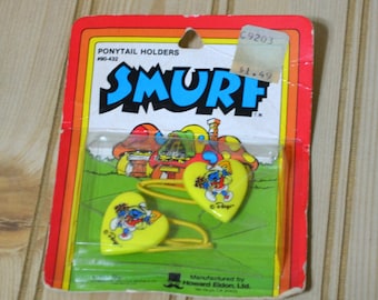 Vintage Smurf Smurfette Ponytail Holders Hair Accessories Yellow Cheerleader Never Used New in Package