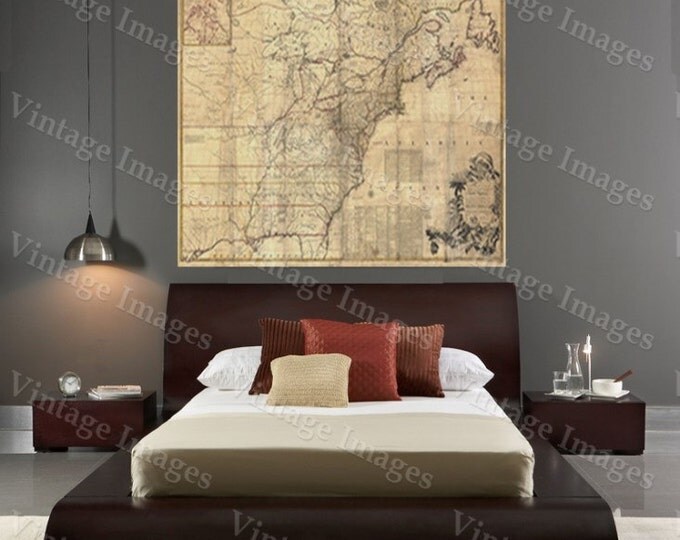 Giant Historic 1757 wall Map of British French Colonial map North America OLD map of New England Coast Restoration Hardware Style map Print