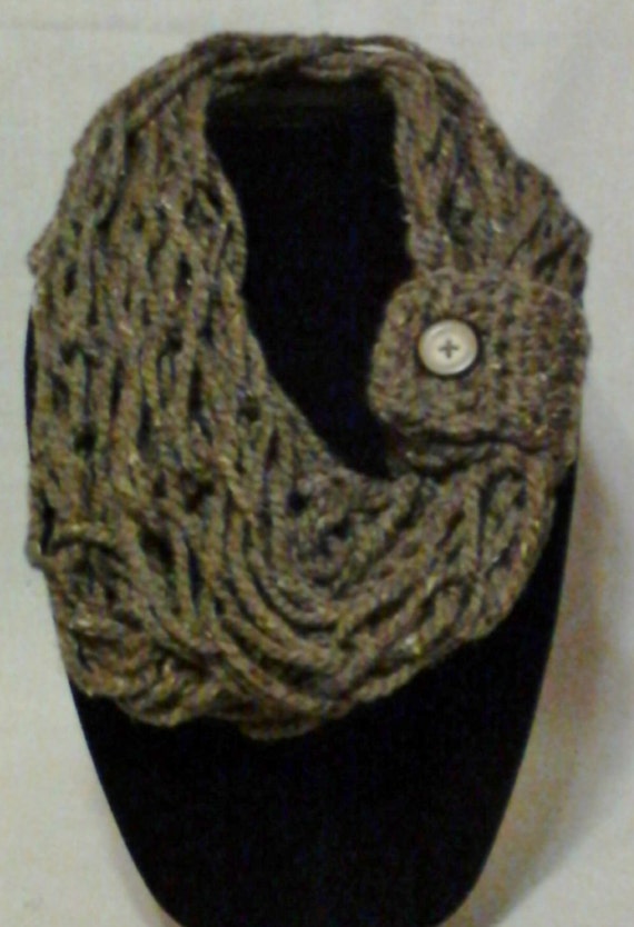 Items similar to Brown Marble Open Weave Knitted Cowl Scarf with Button Closu...