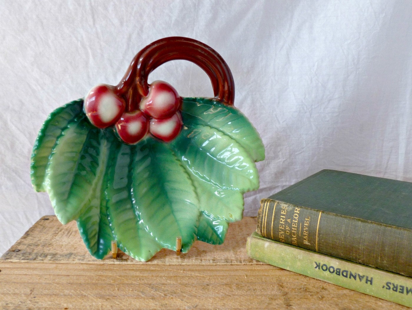 Vintage Footed LeafShaped CANDY DISH, Made in Italy, green serving