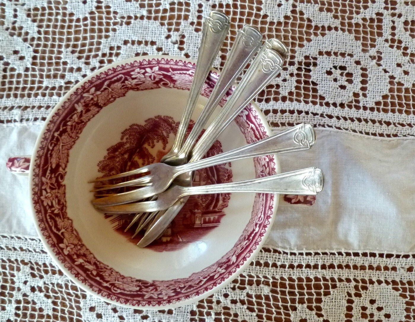 set of 6 vintage silverplated cake forks, ep ware, flatware, EPNS A1
