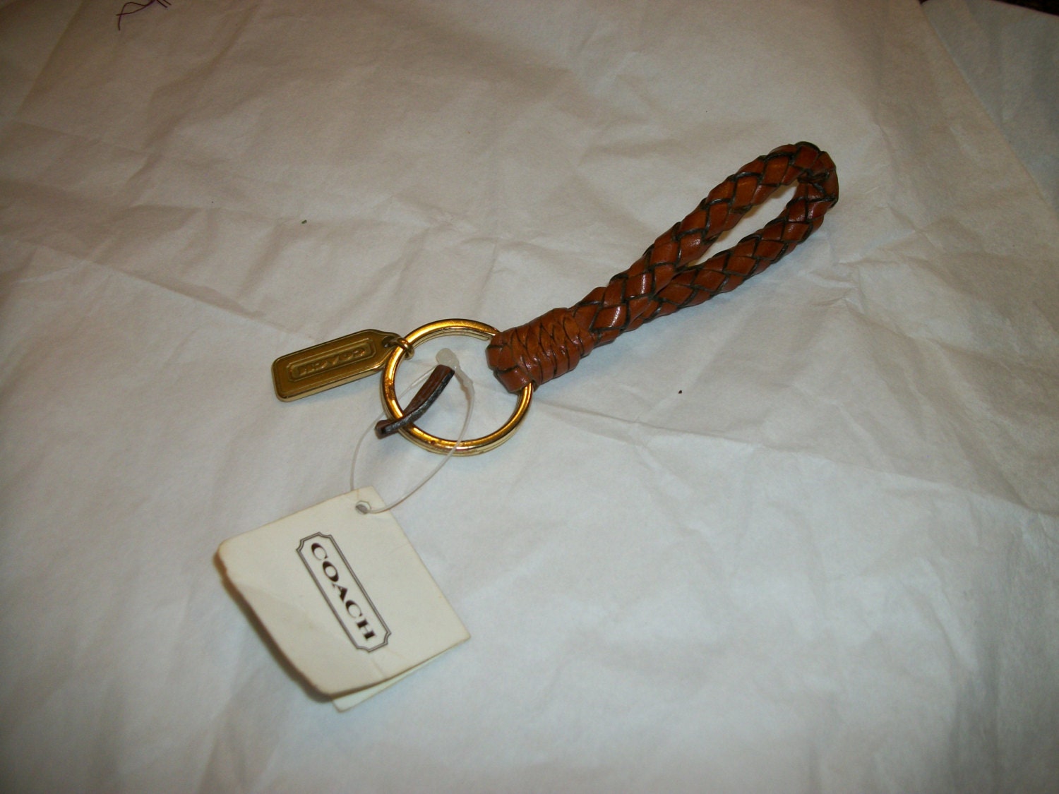 coach keyring keychain braided leather keyfob for shoulder bag