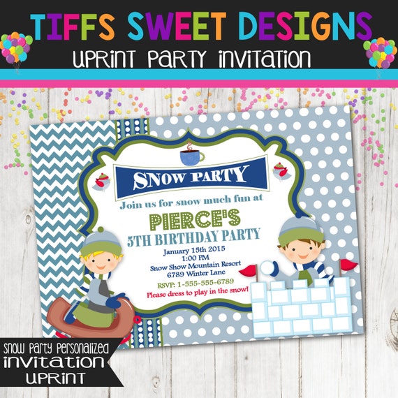 Winter Party Invitation Sledding Snow Invite Custom Printable
