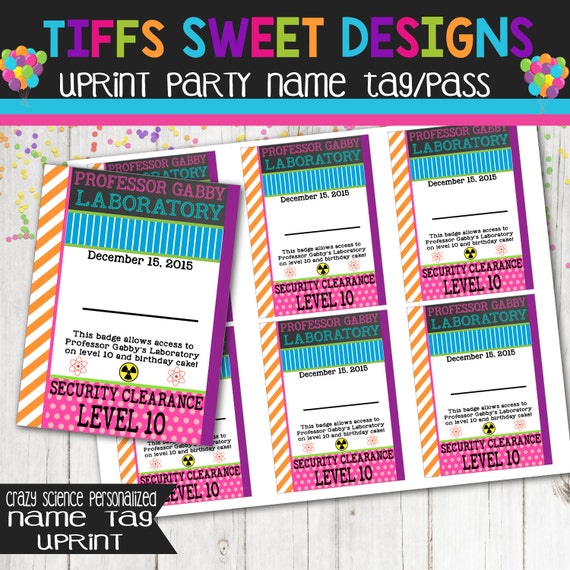 Crazy Girl Scientist Party Science Party Name Tag Party