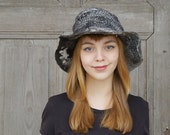 Unique elegant felted hat in shadows of gray with large brim . OOAK