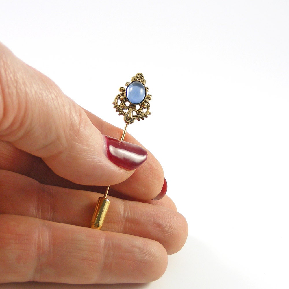 Vintage Blue Moonstone Pin, 1960s Victorian Style Petite Pin Brooch for your Lapel Scarf Shawl or Hat, Last Few
