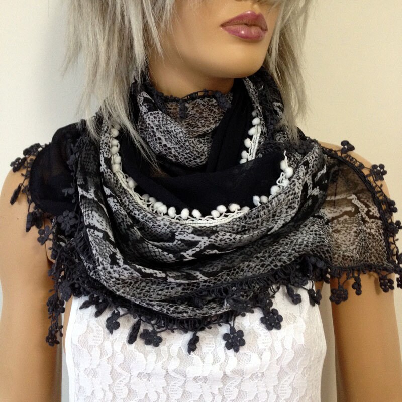 Gray Snake Print Summer Scarf Infinity Snake Scarf Boho Style