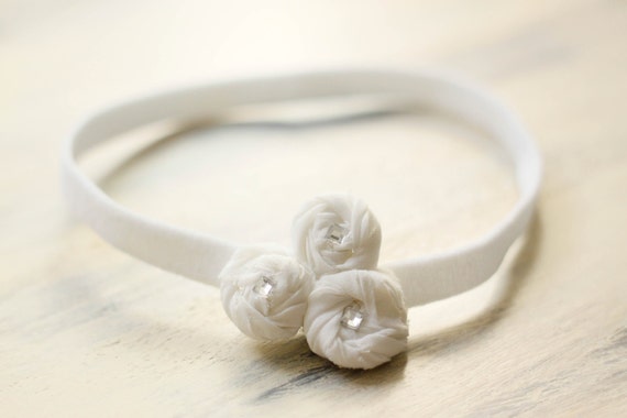 White Rosettes Baby Headband