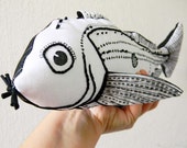 30% OFF,Fish,Black And White Textile Ornament, Nautical Decor,Original Textile Soft Sculpture,Wall Decor,Home Decor