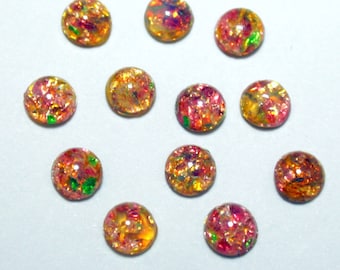 12 Round Vintage Glass Fire Opal Cabochons - 7 mm Cabochons