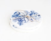 READY TO SHIP - Wooden round coasters "Vintage Roses", set of 2 pieces - Handmade, natural, blue, home decor, gift ideas, ecofriendly