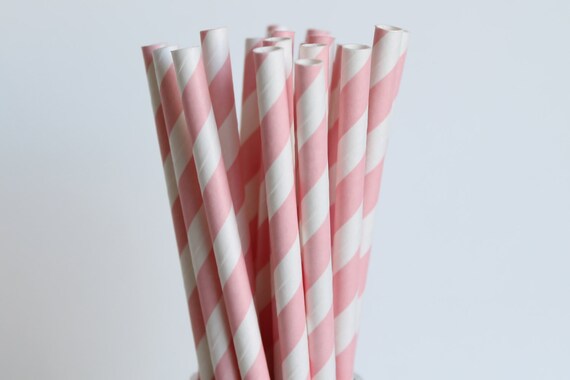Light Pink Striped Paper Straws - pink stripe paper straws - striped paper straws - paper straws - pink straws - girl baby shower straws Il_570xn