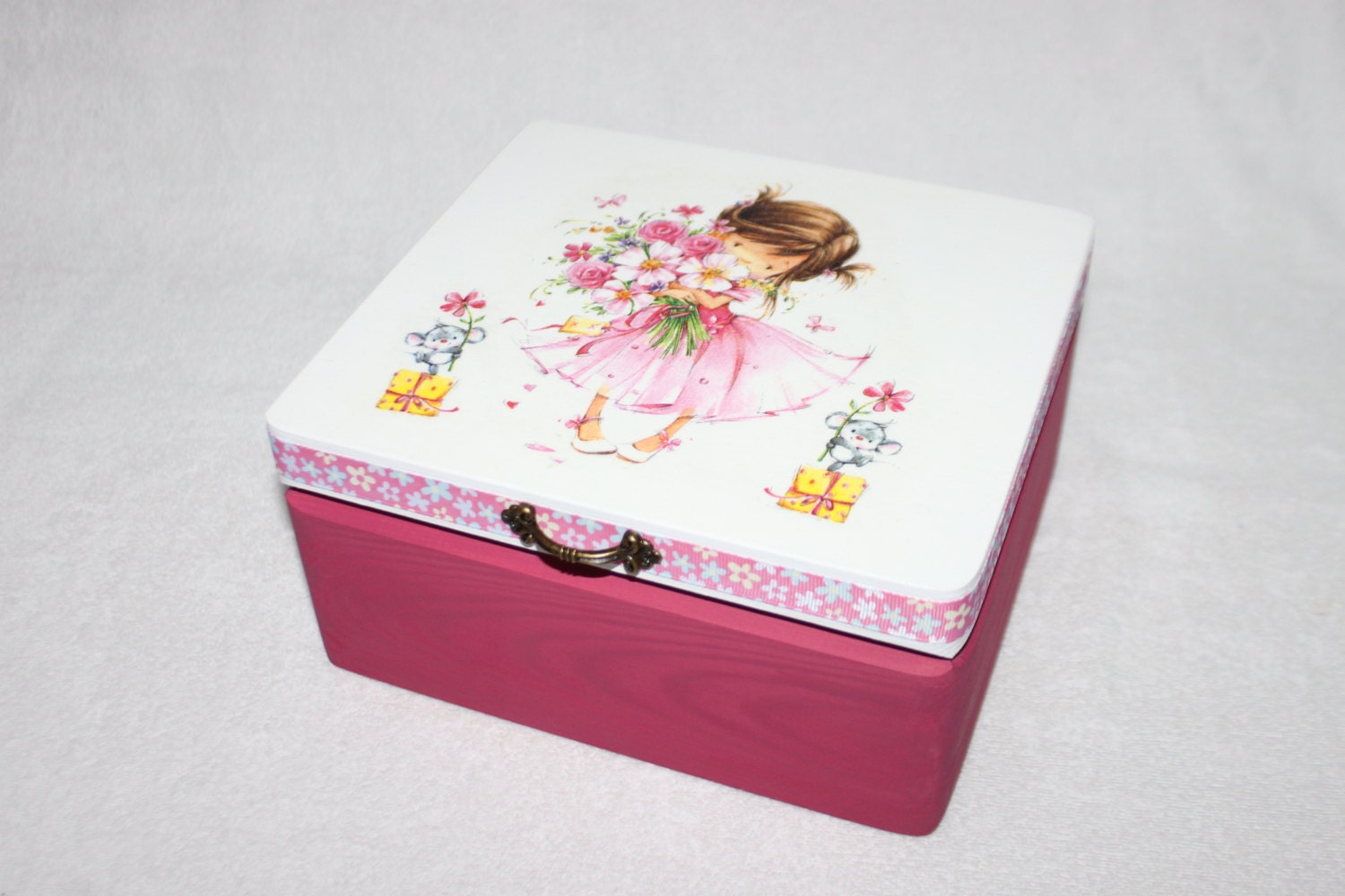 Reserved Wooden Keepsake Box Girl with Pink by Jurosihandmade