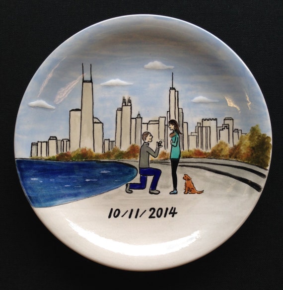 Personalized Hand Painted Ceramic Ring Dish, Chicago City skyline,ring ...