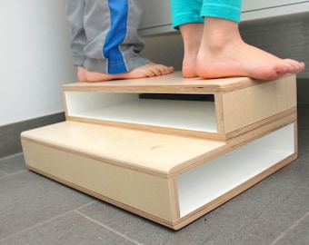 StepUp II - A Modern step stool designed for two kids - White