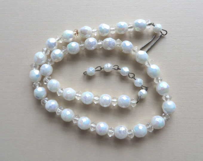 Vintage West Germany Crystal Bead Necklace, White Bead Choker, Christmas Gift