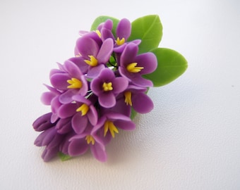 Flower hair clip violet lilac, Prom hair flower, Hair flower, Polymer clay flower (cold porcelain), Flower hair accessories, Lilac hair.