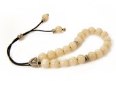 Greek Komboloi, Worry Beads, Beige Acrylic & Silvertone Metal Beads on Black Cord, Greek Worry Beads, Meditation Beads Greek Komboloi, Worry Beads, Beige Acrylic & Silvertone Metal Beads on Black Cord, Greek Worry Beads, Meditation Beads