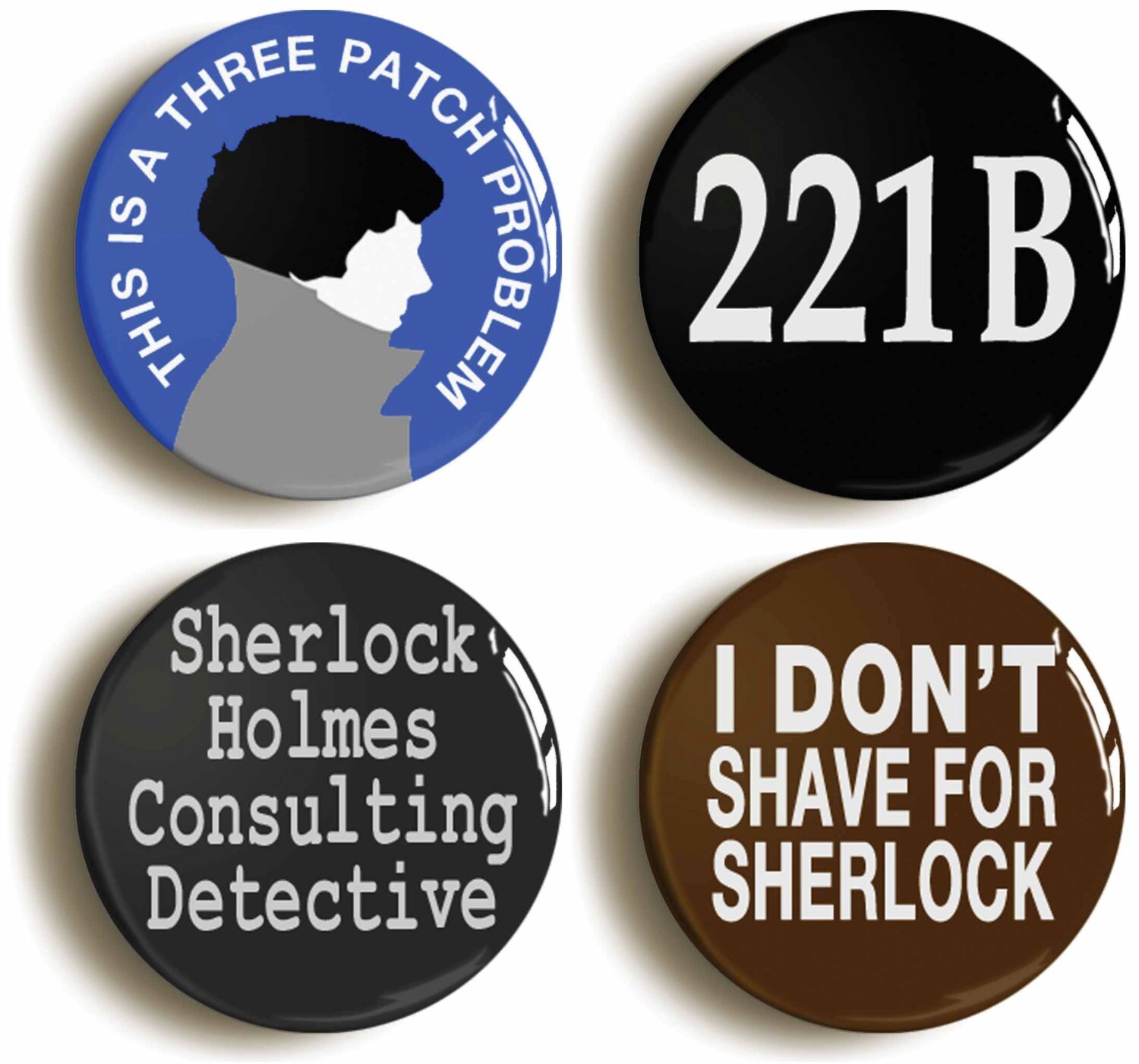 Set Of Four Sherlock Holmes Badges Buttons Pins By Pinitonbadges 