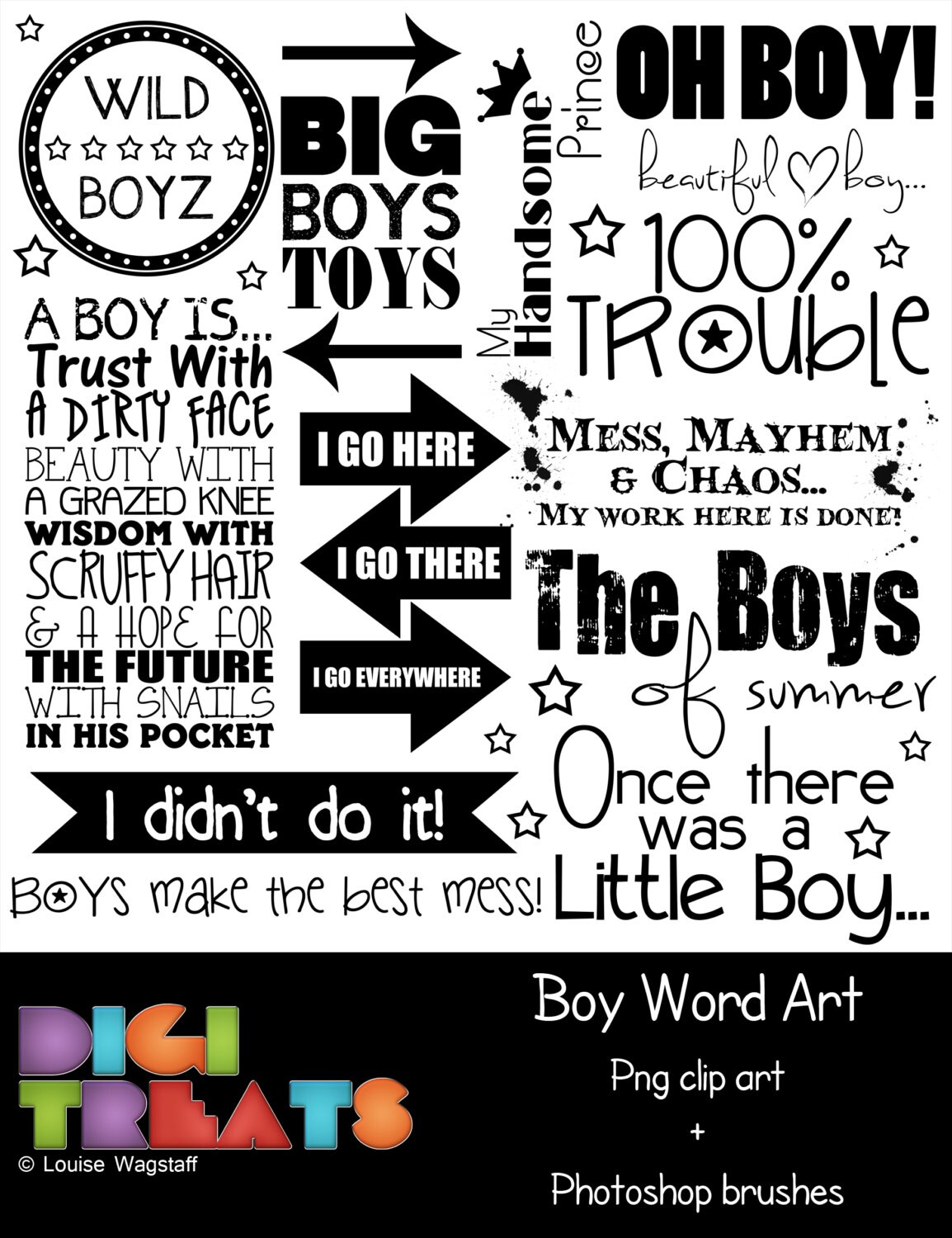 50% OFFBOYS Word Art PNG clip art Photoshop Brush Set