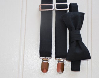 Black bow tie and suspenders - boys formal clothes, boys party clothes, black braces
