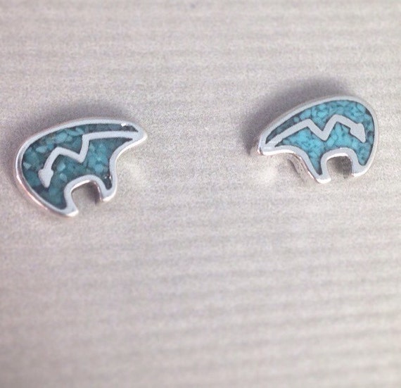 Zuni Bear Earrings Stud Earrings Turquoise Bear Earrings
