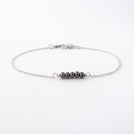 Thin gunmetal bracelet in white gold | Delicate layering bracelet ...