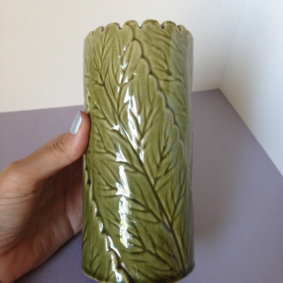 Sage Green Leaf Woodland Ceramic Vintage Vase Flowers