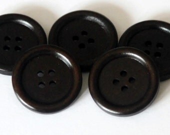 5 Wooden Buttons 25mm - Large Buttons - Dark Brown Buttons - Rimmed Edge Button - Round Wood Buttons - NW61