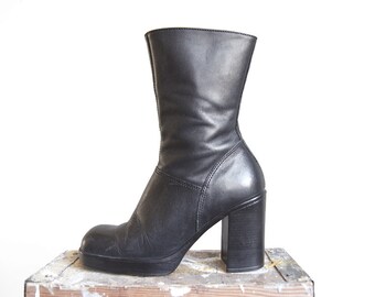 Vintage 90s Steve Madden Black Leat her Ankle Boots - Fantasy - Chunky ...