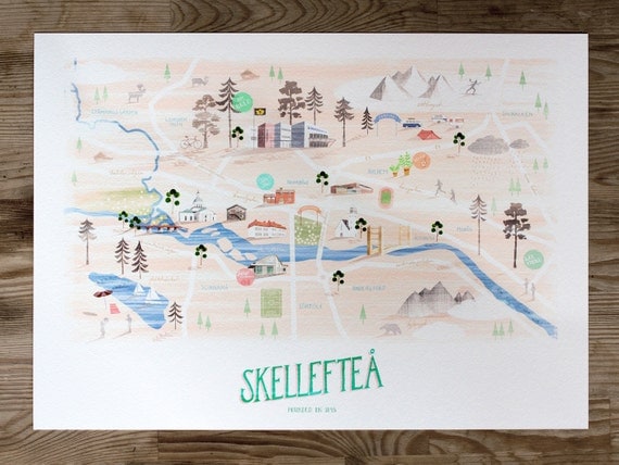 Skellefteå Illustrated Map by MathildaHolmqvist on Etsy