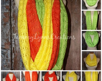 LADIES Apple Green, Lemon Yellow, and Tangerine Orange Crochet Hacci Sweater Knit Infinity Scarf Easter Photos Women's Accessories