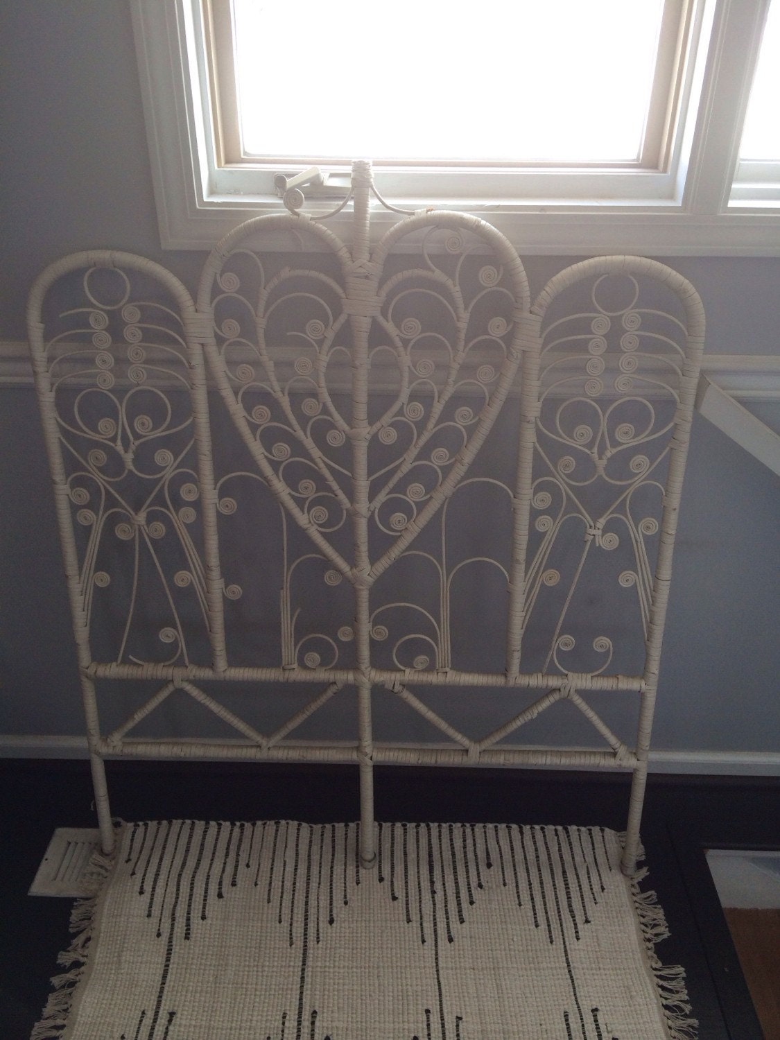 Vintage rattan twin peacock headboard Haute Juice