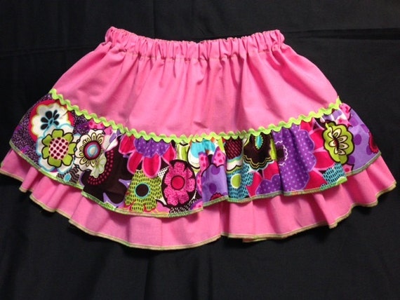 Items similar to Pink print and pink ruffle skirt size 4-6 -- Ready to